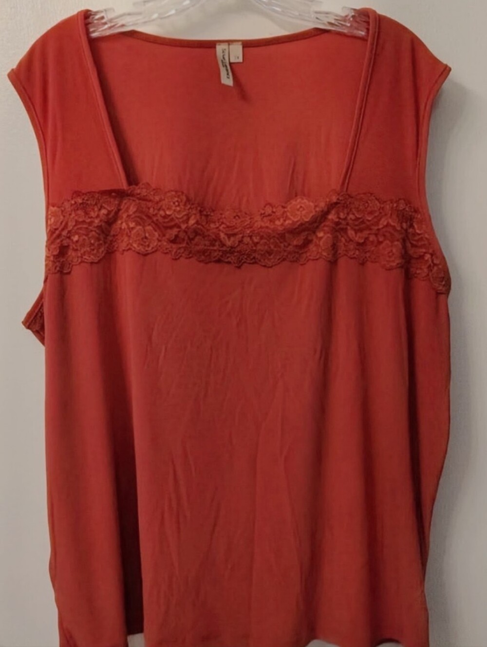 Susan Lawrence Burnt Orange Lace Trim Sleeveless Top Tank Plus Size 3X